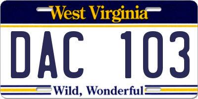 WV license plate DAC103