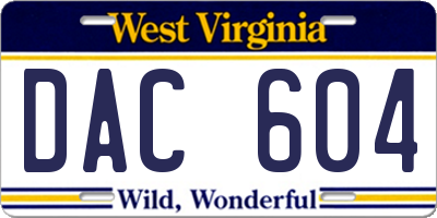 WV license plate DAC604