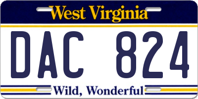 WV license plate DAC824