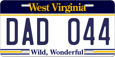 WV license plate DAD044