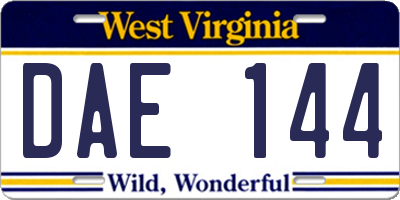 WV license plate DAE144
