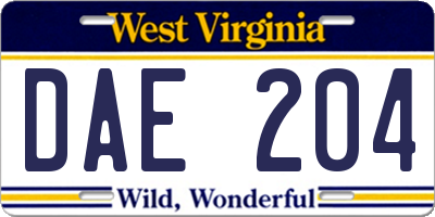 WV license plate DAE204