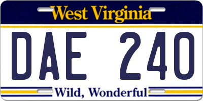 WV license plate DAE240