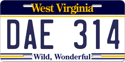 WV license plate DAE314