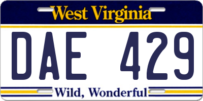 WV license plate DAE429
