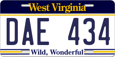WV license plate DAE434