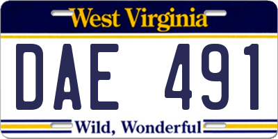 WV license plate DAE491