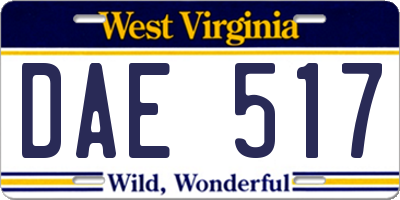 WV license plate DAE517
