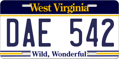 WV license plate DAE542