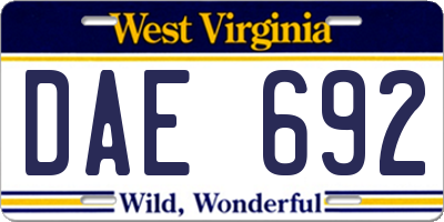 WV license plate DAE692