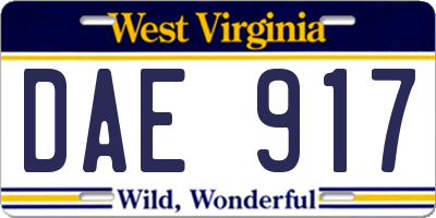 WV license plate DAE917