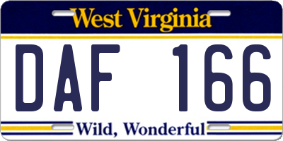 WV license plate DAF166