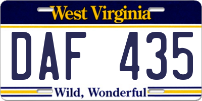 WV license plate DAF435