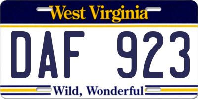 WV license plate DAF923