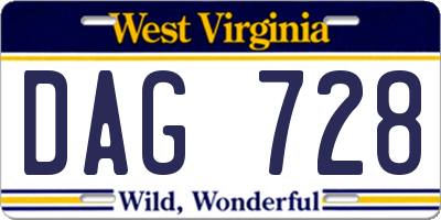 WV license plate DAG728