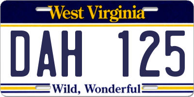 WV license plate DAH125