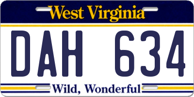 WV license plate DAH634