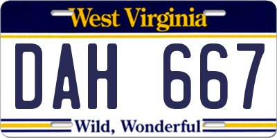 WV license plate DAH667
