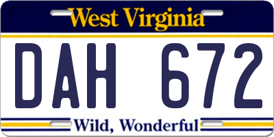 WV license plate DAH672