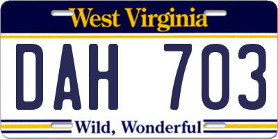 WV license plate DAH703