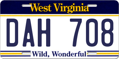 WV license plate DAH708