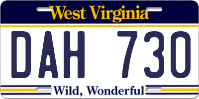 WV license plate DAH730