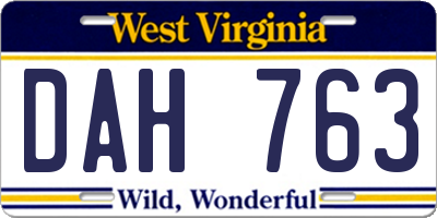 WV license plate DAH763