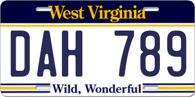 WV license plate DAH789