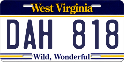 WV license plate DAH818