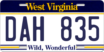 WV license plate DAH835