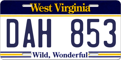 WV license plate DAH853