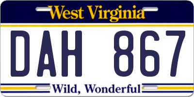 WV license plate DAH867