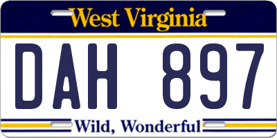 WV license plate DAH897