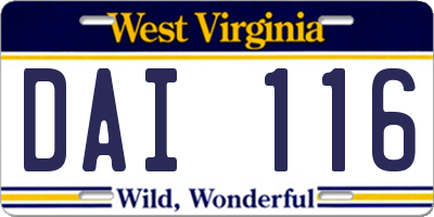 WV license plate DAI116