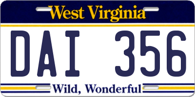 WV license plate DAI356