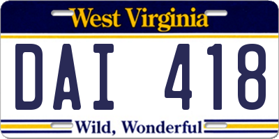 WV license plate DAI418