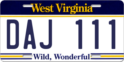 WV license plate DAJ111