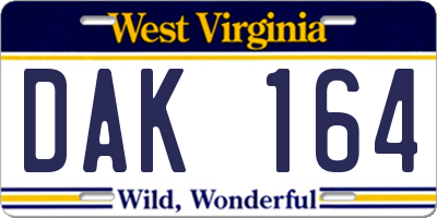 WV license plate DAK164