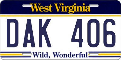 WV license plate DAK406