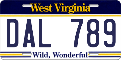 WV license plate DAL789