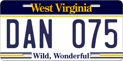 WV license plate DAN075