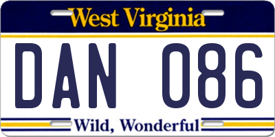 WV license plate DAN086