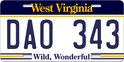 WV license plate DAO343