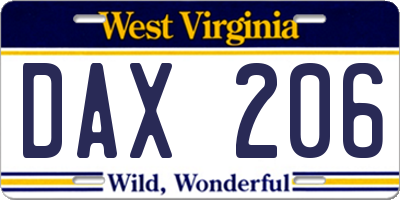 WV license plate DAX206
