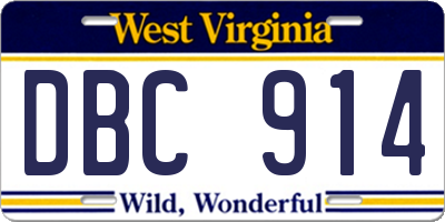 WV license plate DBC914