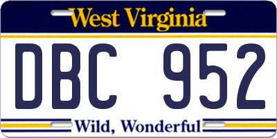 WV license plate DBC952