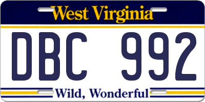 WV license plate DBC992