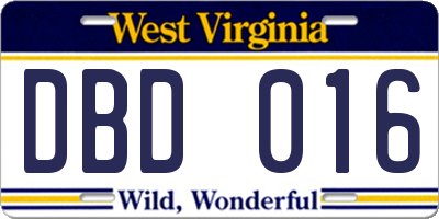 WV license plate DBD016