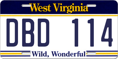 WV license plate DBD114