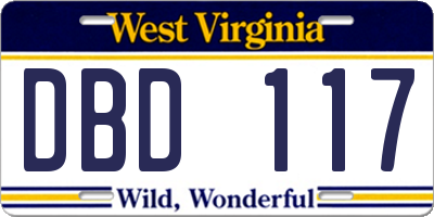 WV license plate DBD117